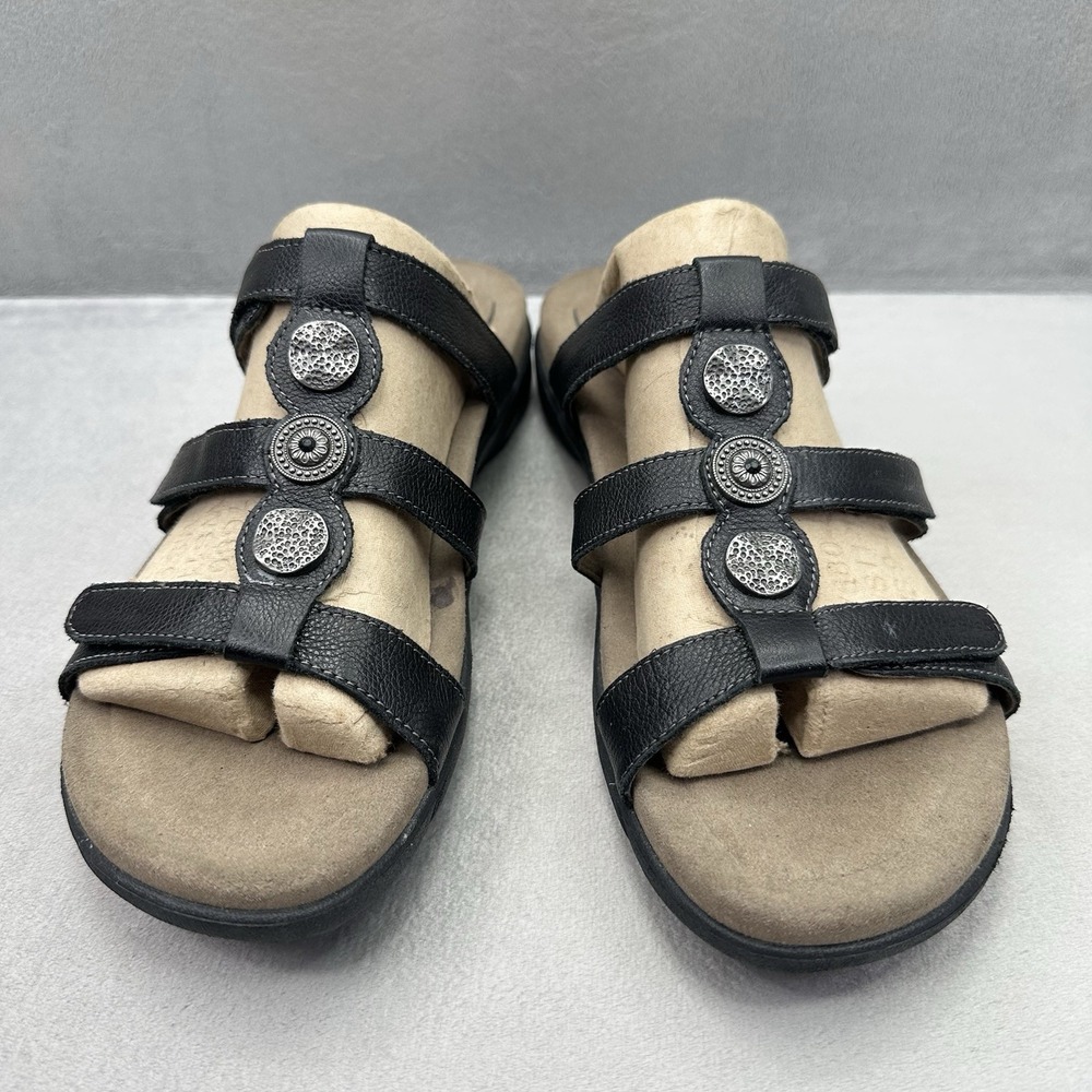 Taos Prize 4 Womens Size 11 Slide Sandals Black Leather Strappy Adjustable - Picture 2 of 8